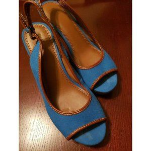 Sz 8  N Y & Co Cork Wedge Sandals Blue  ** Great Condition
